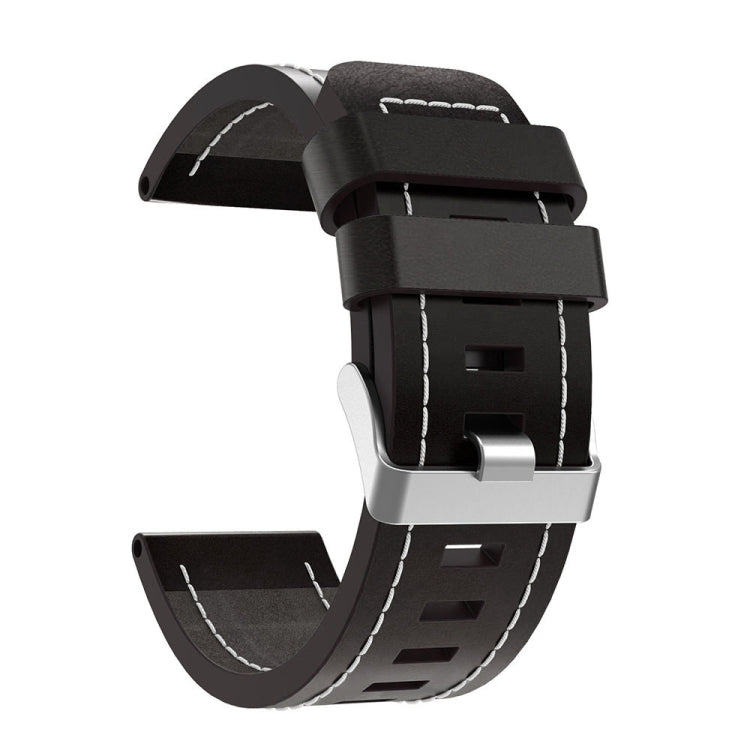 For Garmin Fenix 6X Sapphire 26mm Sewing Leather Steel Buckle Watch Band(Black) - Smart Wear by PMC TechLife | Online Shopping South Africa | PMC TechLife