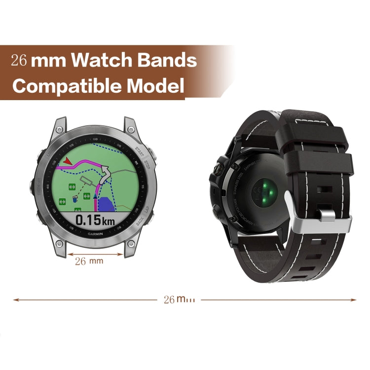 For Garmin Fenix 6X Sapphire 26mm Sewing Leather Steel Buckle Watch Band(Red Brown) - Smart Wear by PMC TechLife | Online Shopping South Africa | PMC TechLife