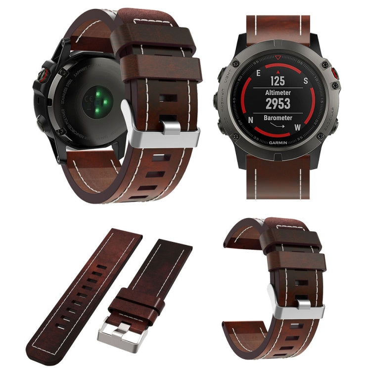 For Garmin Fenix 3 26mm Sewing Leather Steel Buckle Watch Band(Black) - Smart Wear by PMC TechLife | Online Shopping South Africa | PMC TechLife