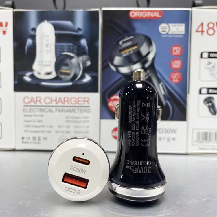 P28 USB-C PD30W + QC3.0 18W USB Dual Port Car Charger(Black) - Car Charger by PMC TechLife | Online Shopping South Africa | PMC TechLife