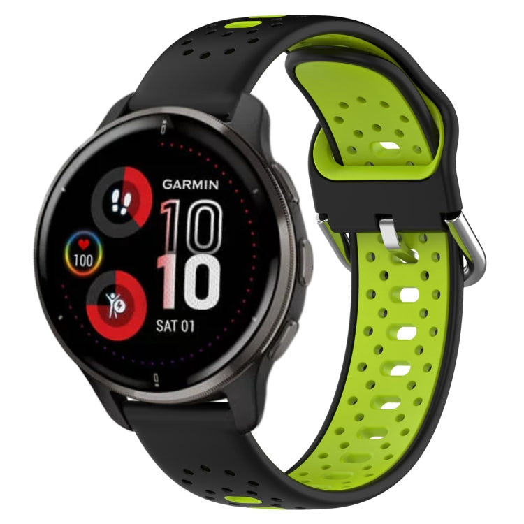 For Garmin Venu 2 Plus 20mm Breathable Two-Color Silicone Watch Band(Black+Lime Green) - Watch Bands by PMC TechLife | Online Shopping South Africa | PMC TechLife