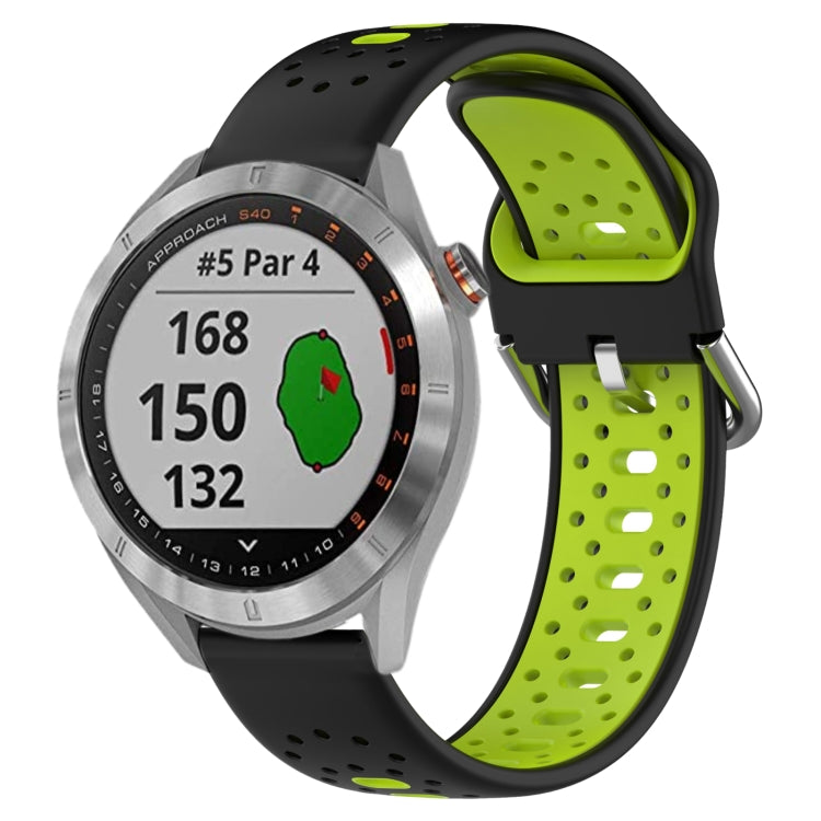 For Garmin Approach S40 20mm Breathable Two-Color Silicone Watch Band(Black+Lime Green) - Watch Bands by PMC TechLife | Online Shopping South Africa | PMC TechLife