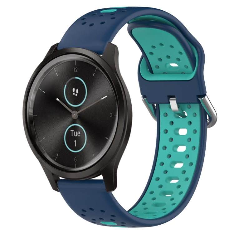 For Garmin VivoMove Style 20mm Breathable Two-Color Silicone Watch Band(Blue+Teal) - Watch Bands by PMC TechLife | Online Shopping South Africa | PMC TechLife