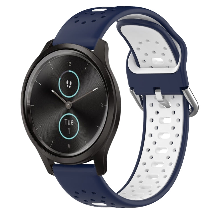 For Garmin VivoMove Style 20mm Breathable Two-Color Silicone Watch Band(Midnight Blue+White) - Watch Bands by PMC TechLife | Online Shopping South Africa | PMC TechLife