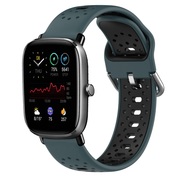 For Amazfit GTS 4 Mini 20mm Breathable Two-Color Silicone Watch Band(Olive Green+Black) - Watch Bands by PMC TechLife | Online Shopping South Africa | PMC TechLife