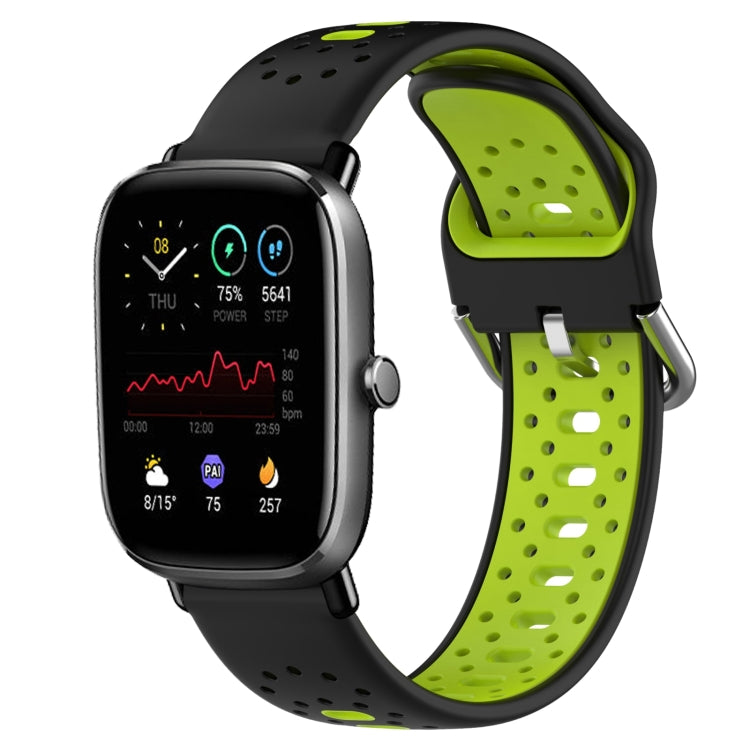 For Amazfit GTS 4 Mini 20mm Breathable Two-Color Silicone Watch Band(Black+Lime Green) - Watch Bands by PMC TechLife | Online Shopping South Africa | PMC TechLife