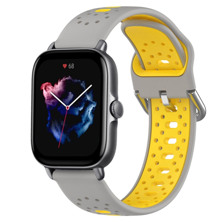 For Amazfit GTS 3 20mm Breathable Two-Color Silicone Watch Band(Grey+Yellow) -  by PMC TechLife | Online Shopping South Africa | PMC TechLife