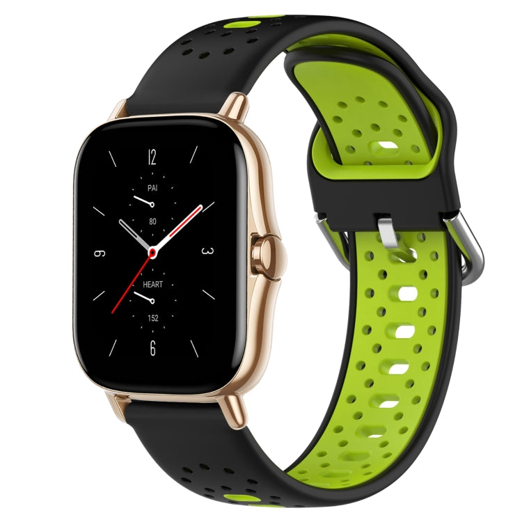 For Amazfit GTS 2 20mm Breathable Two-Color Silicone Watch Band(Black+Lime Green) - Watch Bands by PMC TechLife | Online Shopping South Africa | PMC TechLife