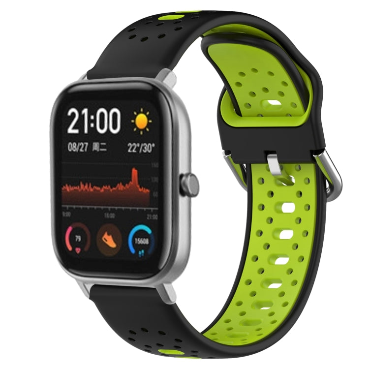 For Amazfit GTS 20mm Breathable Two-Color Silicone Watch Band(Black+Lime Green) - Watch Bands by PMC TechLife | Online Shopping South Africa | PMC TechLife