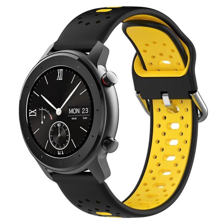 For Amazfit GTR 42mm 20mm Breathable Two-Color Silicone Watch Band(Black+Yellow) -  by PMC TechLife | Online Shopping South Africa | PMC TechLife