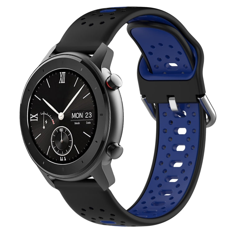For Amazfit GTR 42mm 20mm Breathable Two-Color Silicone Watch Band(Black+Blue) - Watch Bands by PMC TechLife | Online Shopping South Africa | PMC TechLife