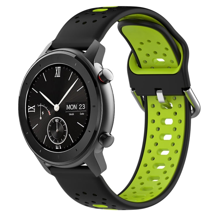 For Amazfit GTR 42mm 20mm Breathable Two-Color Silicone Watch Band(Black+Lime Green) - Watch Bands by PMC TechLife | Online Shopping South Africa | PMC TechLife