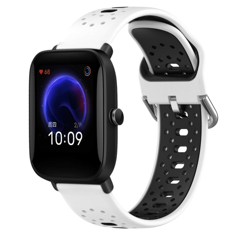 For Amazfit Pop 20mm Breathable Two-Color Silicone Watch Band(White+Black) - Watch Bands by PMC TechLife | Online Shopping South Africa | PMC TechLife
