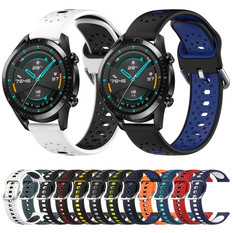 For Huawei Watch GT3 42mm 20mm Breathable Two-Color Silicone Watch Band(Black+Blue) - Watch Bands by PMC TechLife | Online Shopping South Africa | PMC TechLife