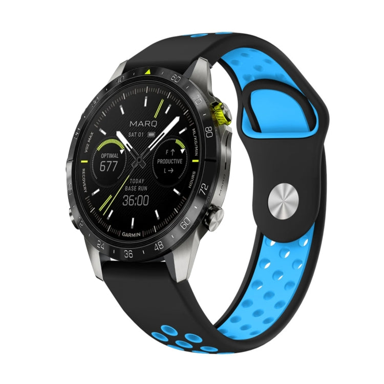 For Garmin MARQ Athlete Gen 2 22mm Sports Breathable Silicone Watch Band(Black+Blue) -  by PMC TechLife | Online Shopping South Africa | PMC TechLife