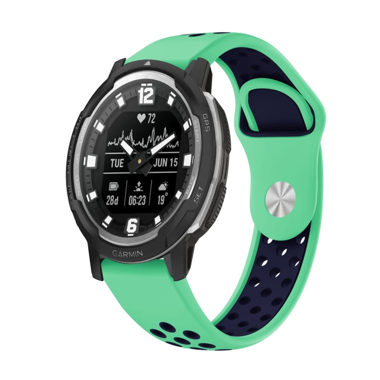For Garmin Instinct Crossover Solar 22mm Sports Breathable Silicone Watch Band(Mint Green+Midnight Blue) -  by PMC TechLife | Online Shopping South Africa | PMC TechLife