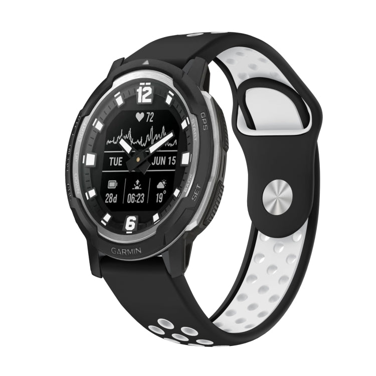 For Garmin Instinct Crossover Solar 22mm Sports Breathable Silicone Watch Band(Black+White) -  by PMC TechLife | Online Shopping South Africa | PMC TechLife