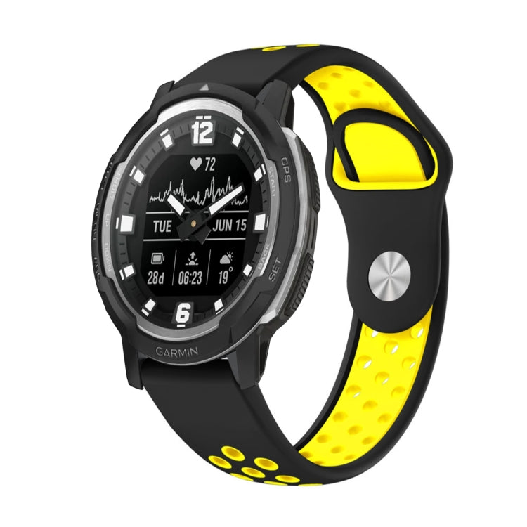 For Garmin Instinct Crossover Solar 22mm Sports Breathable Silicone Watch Band(Black+Yellow) -  by PMC TechLife | Online Shopping South Africa | PMC TechLife