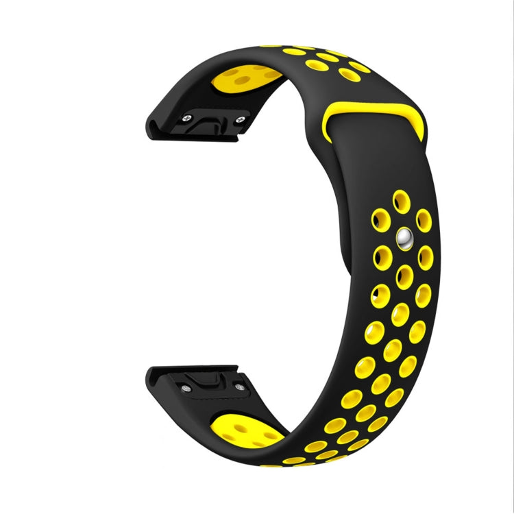 For Garmin Instinct Crossover Solar 22mm Sports Breathable Silicone Watch Band(Black+Yellow) -  by PMC TechLife | Online Shopping South Africa | PMC TechLife