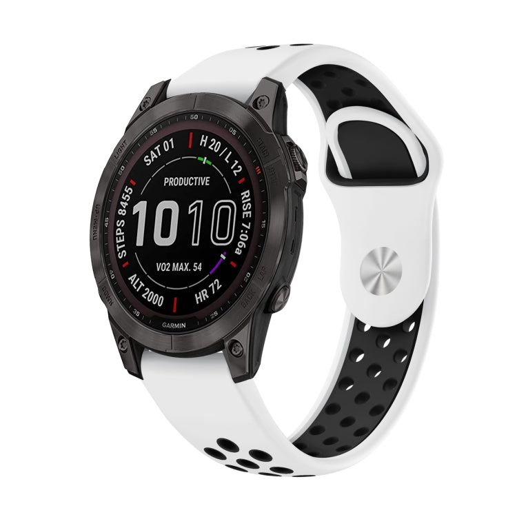 For Garmin Fenix 7 22mm Sports Breathable Silicone Watch Band(White+Black) - Watch Bands by PMC TechLife | Online Shopping South Africa | PMC TechLife