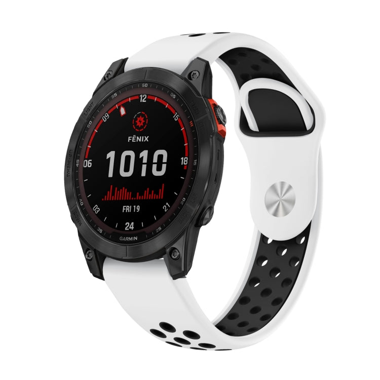 For Garmin Fenix 7 Solar 22mm Sports Breathable Silicone Watch Band(White+Black) - Watch Bands by PMC TechLife | Online Shopping South Africa | PMC TechLife
