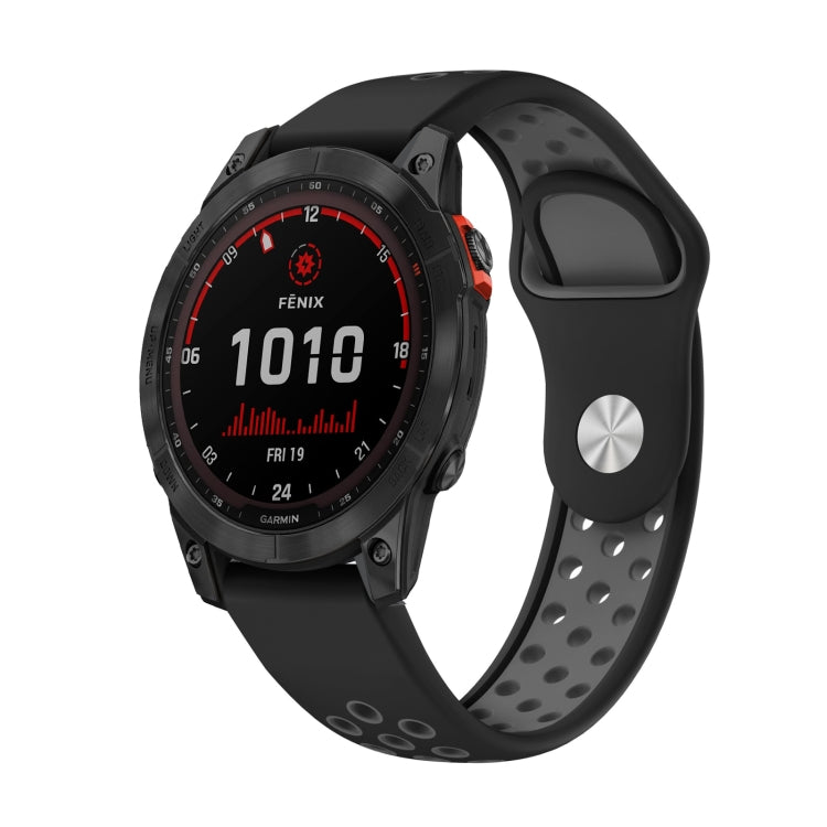 For Garmin Fenix 7 Solar 22mm Sports Breathable Silicone Watch Band(Black+Grey) - Watch Bands by PMC TechLife | Online Shopping South Africa | PMC TechLife