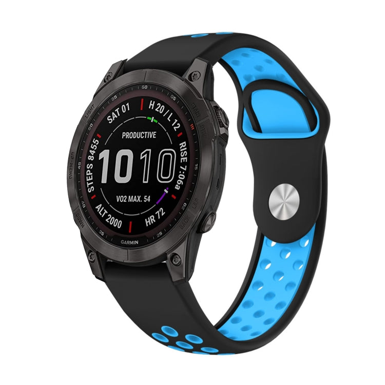 For Garmin Fenix 7 Sapphire Solar 22mm Sports Breathable Silicone Watch Band(Black+Blue) - Watch Bands by PMC TechLife | Online Shopping South Africa | PMC TechLife