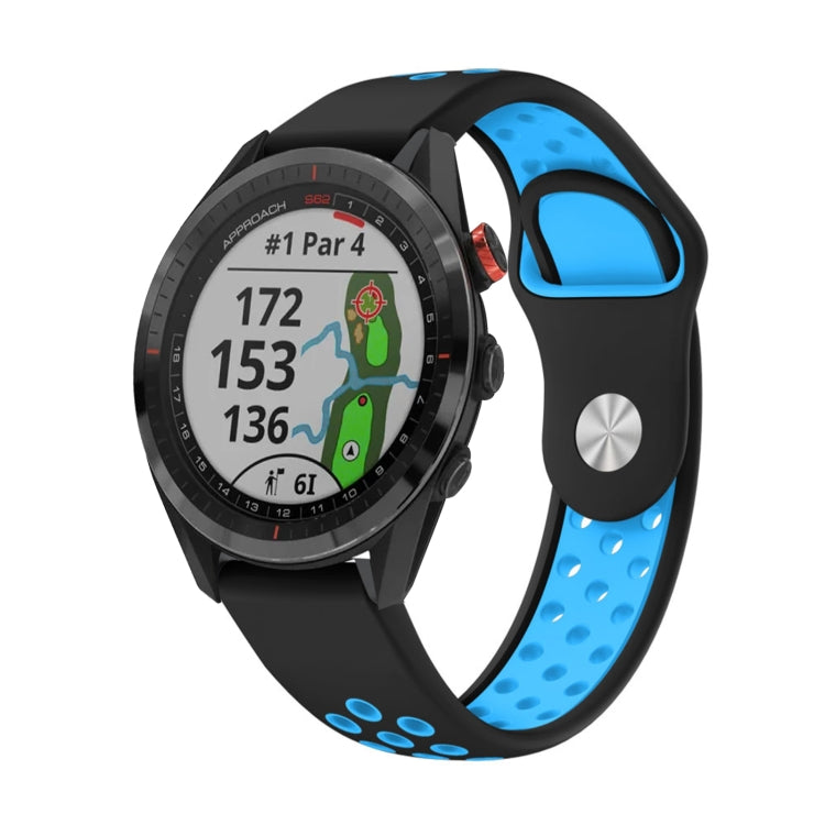 For Garmin Approach S62 22mm Sports Breathable Silicone Watch Band(Black+Blue) -  by PMC TechLife | Online Shopping South Africa | PMC TechLife
