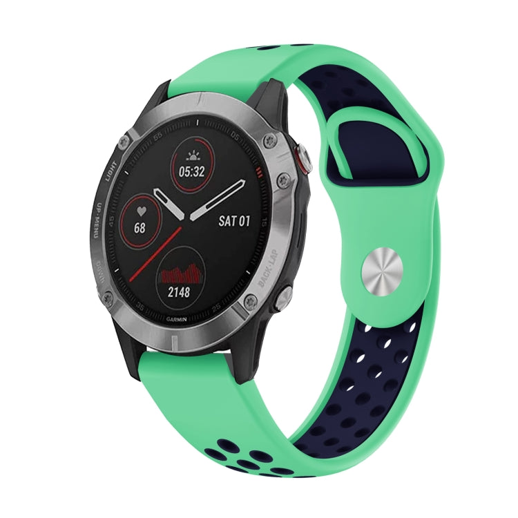 For Garmin Fenix 6 GPS 22mm Sports Breathable Silicone Watch Band(Mint Green+Midnight Blue) -  by PMC TechLife | Online Shopping South Africa | PMC TechLife