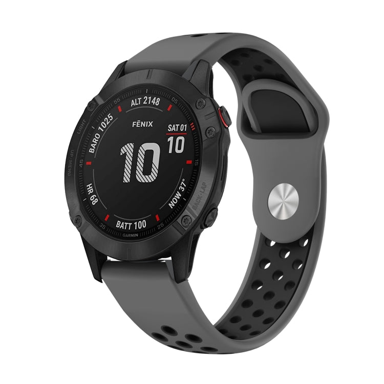 For Garmin Fenix 6 Pro GPS 22mm Sports Breathable Silicone Watch Band(Grey+Black) -  by PMC TechLife | Online Shopping South Africa | PMC TechLife