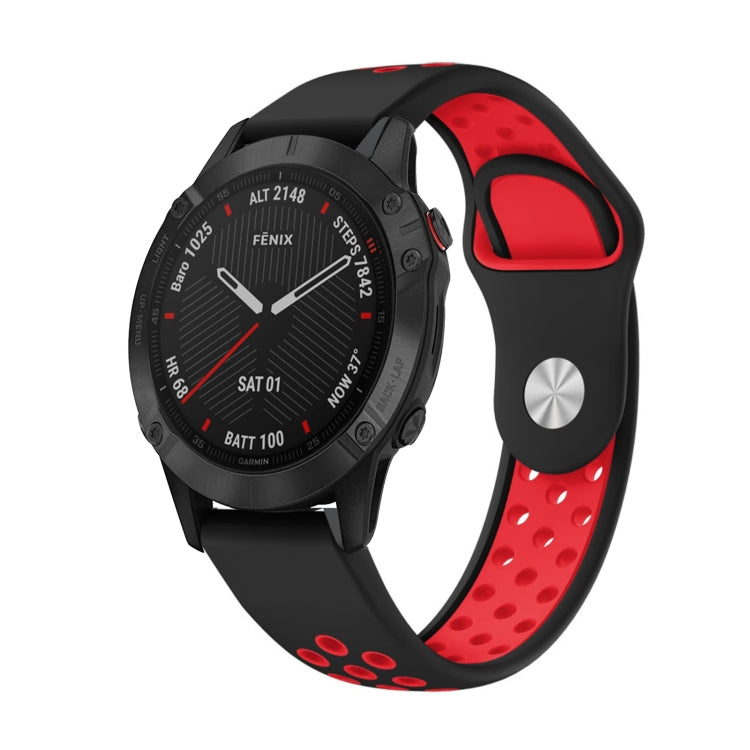 For Garmin Fenix 6 Sapphire GPS 22mm Sports Breathable Silicone Watch Band(Black+Red) -  by PMC TechLife | Online Shopping South Africa | PMC TechLife