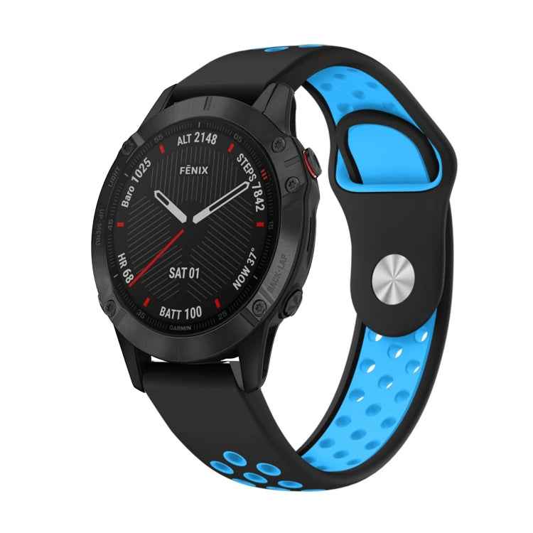 For Garmin Fenix 6 Sapphire GPS 22mm Sports Breathable Silicone Watch Band(Black+Blue) -  by PMC TechLife | Online Shopping South Africa | PMC TechLife