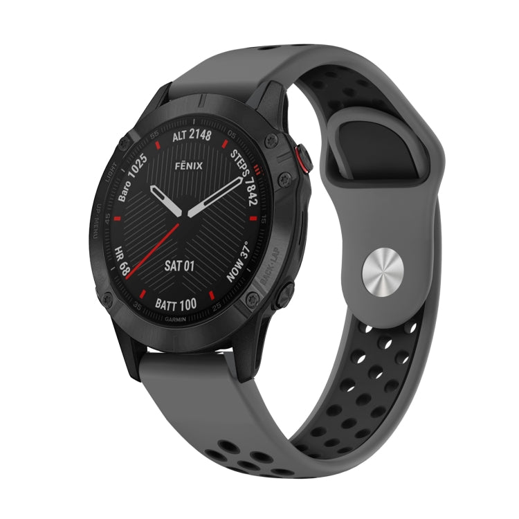 For Garmin Fenix 6 Sapphire GPS 22mm Sports Breathable Silicone Watch Band(Grey+Black) -  by PMC TechLife | Online Shopping South Africa | PMC TechLife
