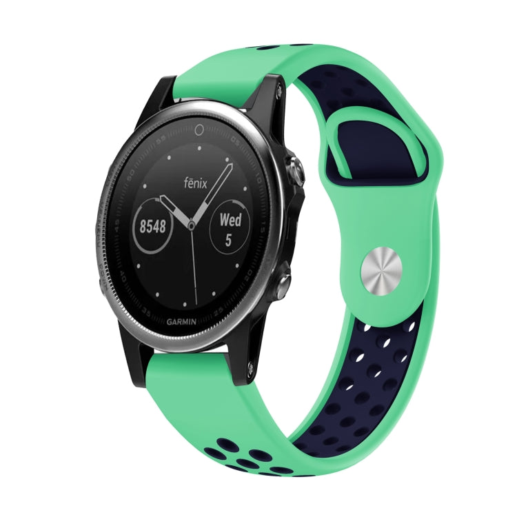 For Garmin Fenix 5 22mm Sports Breathable Silicone Watch Band(Mint Green+Midnight Blue) -  by PMC TechLife | Online Shopping South Africa | PMC TechLife