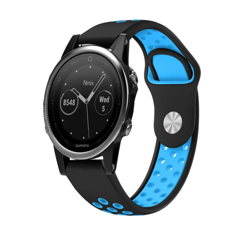 For Garmin Fenix 5 22mm Sports Breathable Silicone Watch Band(Black+Blue) -  by PMC TechLife | Online Shopping South Africa | PMC TechLife