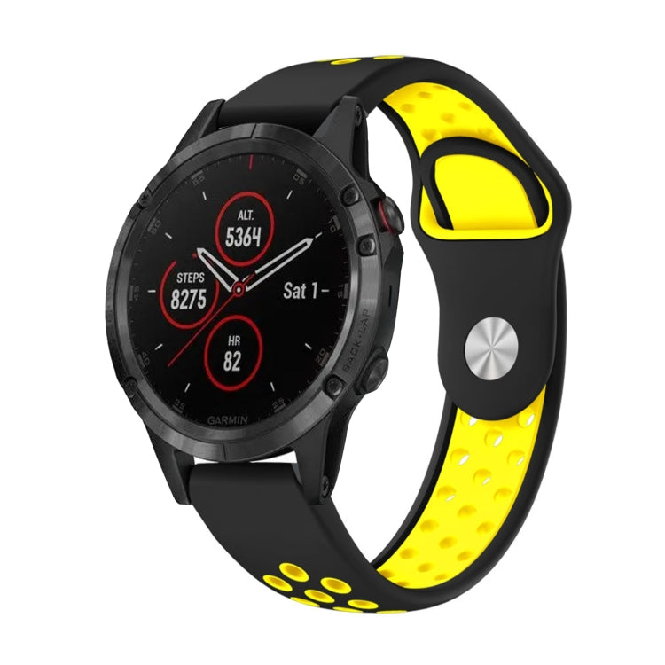 For Garmin Fenix 5 Plus 22mm Sports Breathable Silicone Watch Band(Black+Yellow) -  by PMC TechLife | Online Shopping South Africa | PMC TechLife
