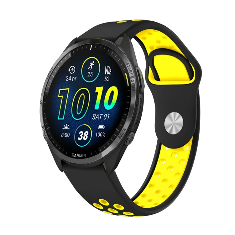 For Garmin Forerunner 965 22mm Sports Breathable Silicone Watch Band(Black+Yellow) -  by PMC TechLife | Online Shopping South Africa | PMC TechLife