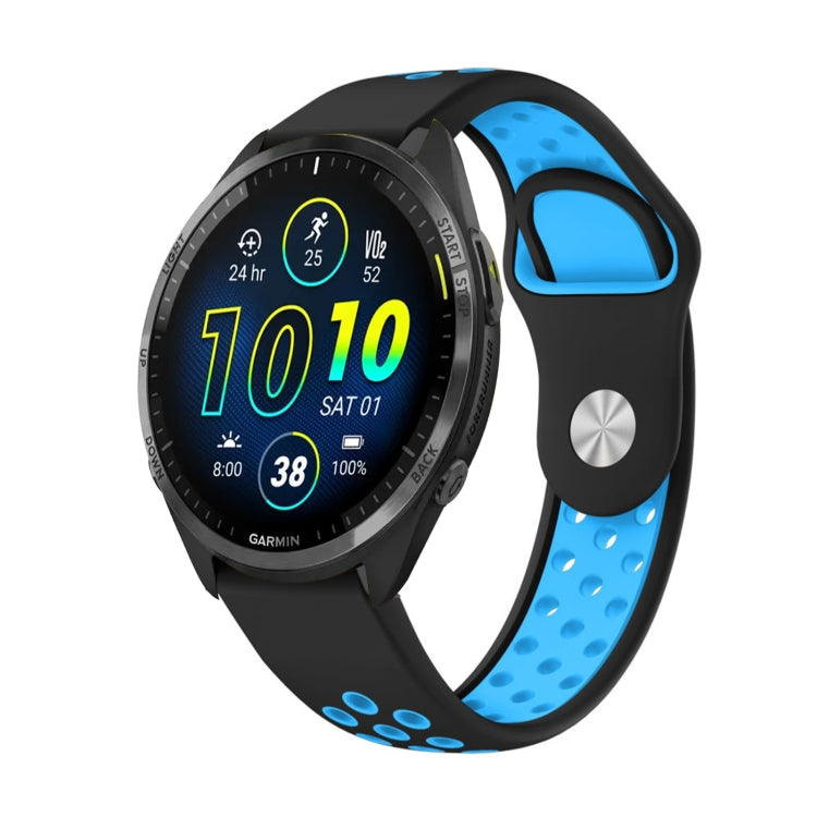 For Garmin Forerunner 965 22mm Sports Breathable Silicone Watch Band(Black+Blue) -  by PMC TechLife | Online Shopping South Africa | PMC TechLife