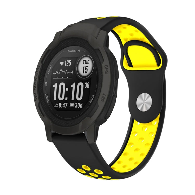 For Garmin Instinct 2 22mm Sports Breathable Silicone Watch Band(Black+Yellow) -  by PMC TechLife | Online Shopping South Africa | PMC TechLife