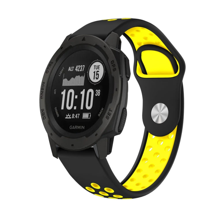 For Garmin Instinct 22mm Sports Breathable Silicone Watch Band(Black+Yellow) -  by PMC TechLife | Online Shopping South Africa | PMC TechLife