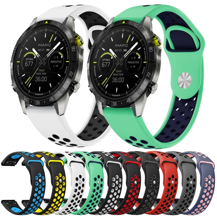 For Garmin MARQ Athlete Gen 2 22mm Sports Breathable Silicone Watch Band(Mint Green+Midnight Blue) -  by PMC TechLife | Online Shopping South Africa | PMC TechLife