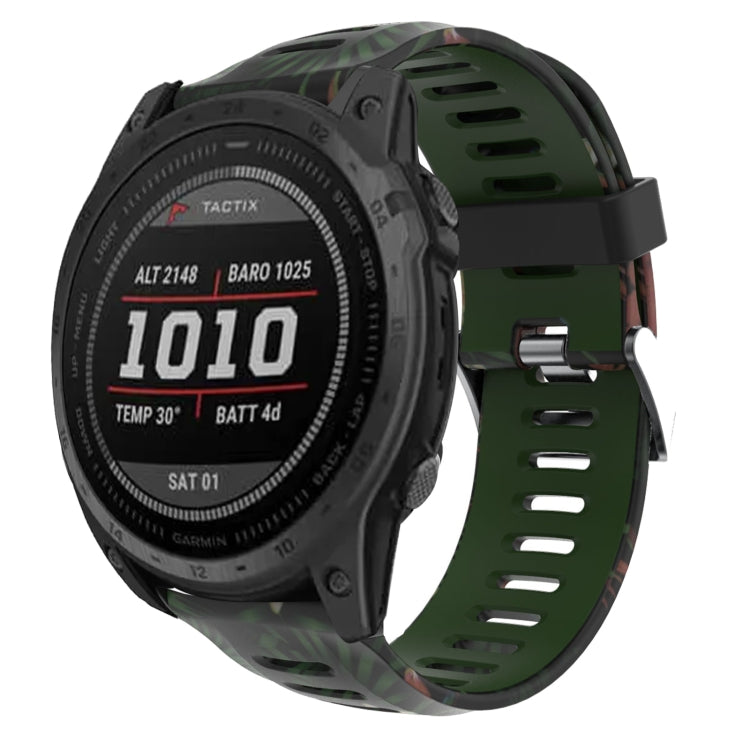 For Garmin Fenix 7X Solar 26mm Camouflage Printed Silicone Watch Band(Army Green+Bamboo Camouflage) - Watch Bands by PMC TechLife | Online Shopping South Africa | PMC TechLife