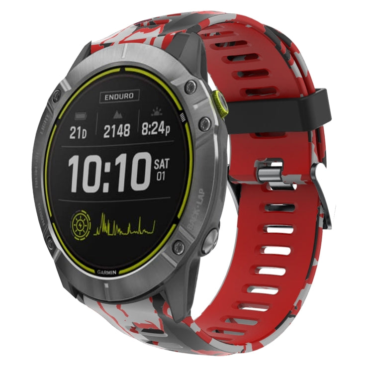 For Garmin Enduro 26mm Camouflage Printed Silicone Watch Band(Red+Army Camouflage) -  by PMC TechLife | Online Shopping South Africa | PMC TechLife