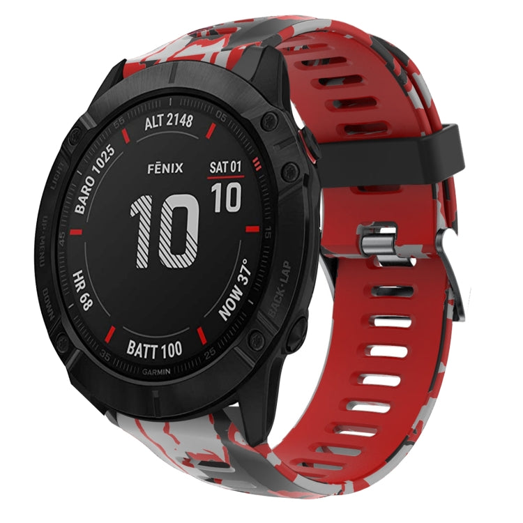 For Garmin Fenix 6X 26mm Camouflage Printed Silicone Watch Band(Red+Army Camouflage) -  by PMC TechLife | Online Shopping South Africa | PMC TechLife