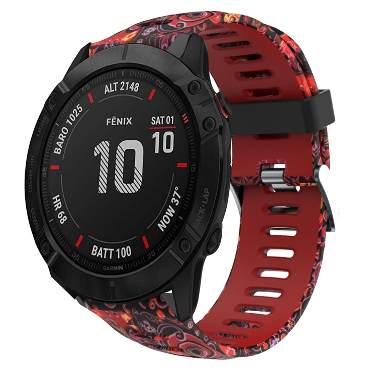 For Garmin Fenix 6X Pro 26mm Camouflage Printed Silicone Watch Band(Red+Jellyfish Camouflage) -  by PMC TechLife | Online Shopping South Africa | PMC TechLife