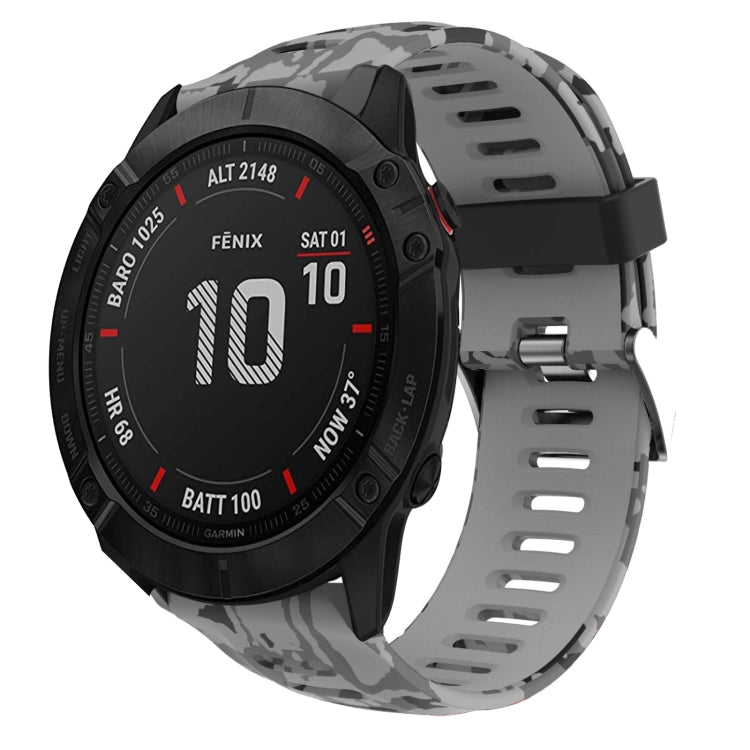For Garmin Fenix 6X Pro 26mm Camouflage Printed Silicone Watch Band(Grey+Army Camouflage) -  by PMC TechLife | Online Shopping South Africa | PMC TechLife