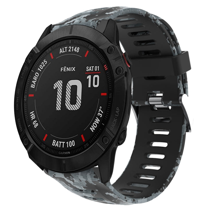 For Garmin Fenix 6X Sapphire 26mm Camouflage Printed Silicone Watch Band(Black+Digital  Camouflage) -  by PMC TechLife | Online Shopping South Africa | PMC TechLife