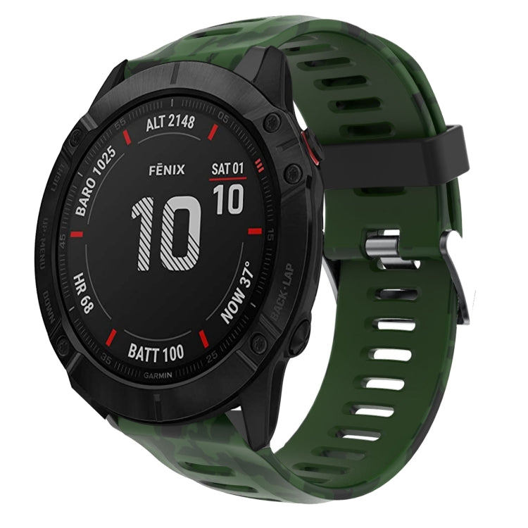 For Garmin Fenix 6X Sapphire 26mm Camouflage Printed Silicone Watch Band(Army Green+Army Camouflage) -  by PMC TechLife | Online Shopping South Africa | PMC TechLife