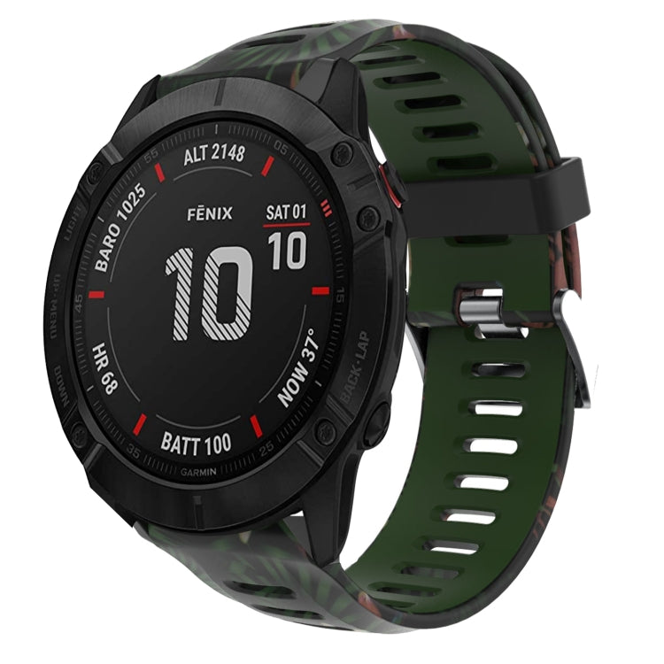 For Garmin Fenix 6X Sapphire 26mm Camouflage Printed Silicone Watch Band(Army Green+Bamboo Camouflage) -  by PMC TechLife | Online Shopping South Africa | PMC TechLife