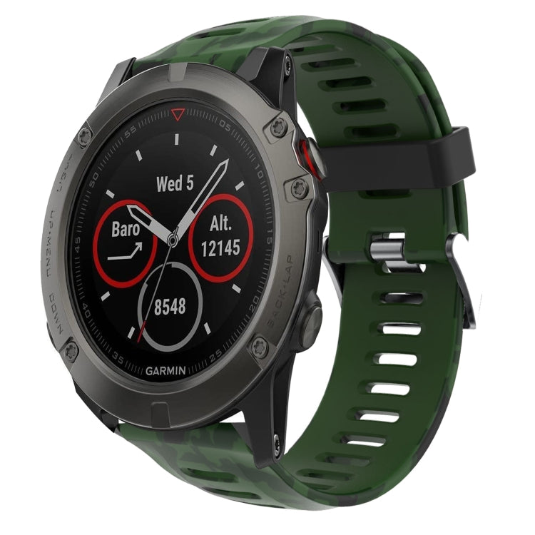 For Garmin Fenix 5X Sapphire 26mm Camouflage Printed Silicone Watch Band(Army Green+Army Camouflage) -  by PMC TechLife | Online Shopping South Africa | PMC TechLife